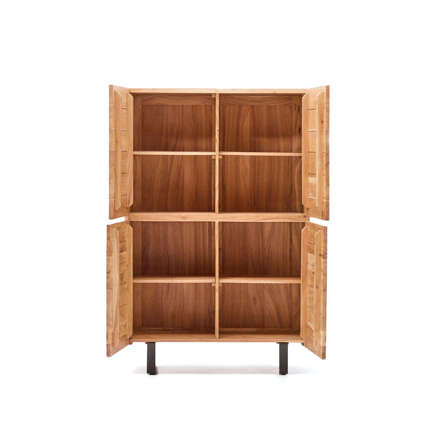 4-türiges Highboard Uxue aus massivem Akazienholz mit gebleichtem Finish und schwarzem Stahl 100 x 155 cm von Kave Home – Bild 7