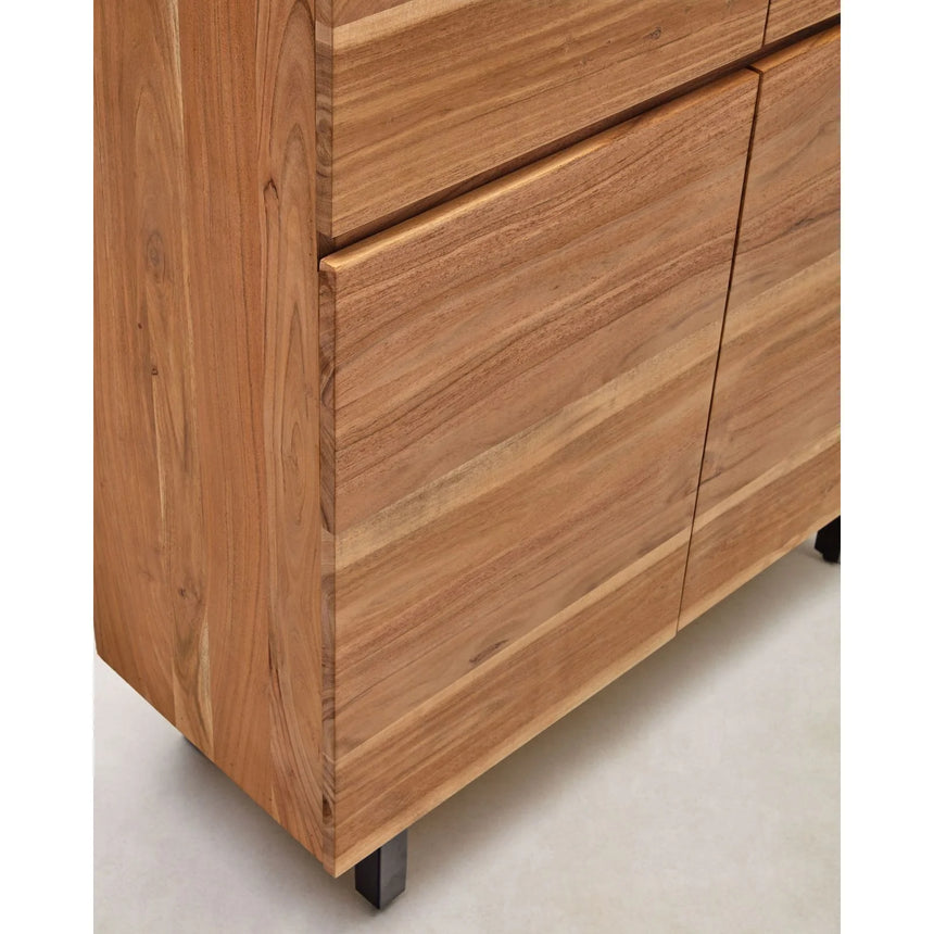 4-türiges Highboard Uxue aus massivem Akazienholz mit gebleichtem Finish und schwarzem Stahl 100 x 155 cm von Kave Home – Bild 8