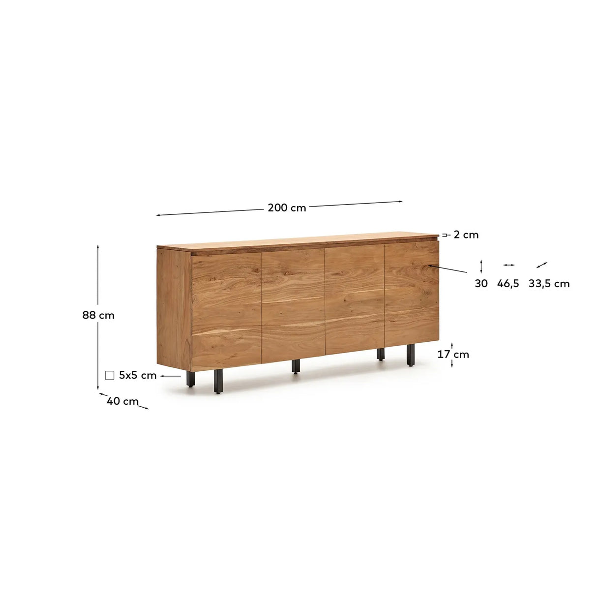 4-türiges Sideboard Uxue aus massivem Akazienholz mit gebleichtem Finish 200 x 88 cm - ZEN ZONE Furniture