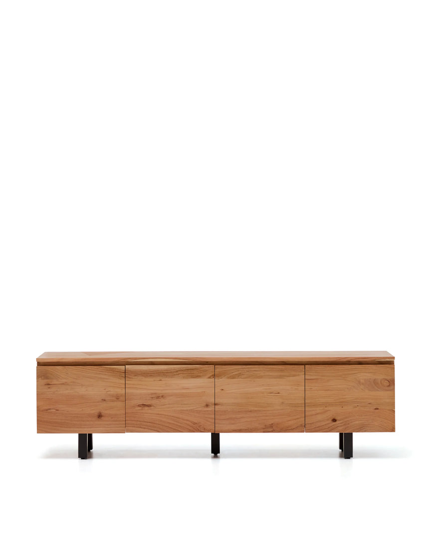 4-türiges TV-Möbel Uxue aus massivem Akazienholz mit gebleichtem Finish 200 x 58 cm von Kave Home – Produktbild 1