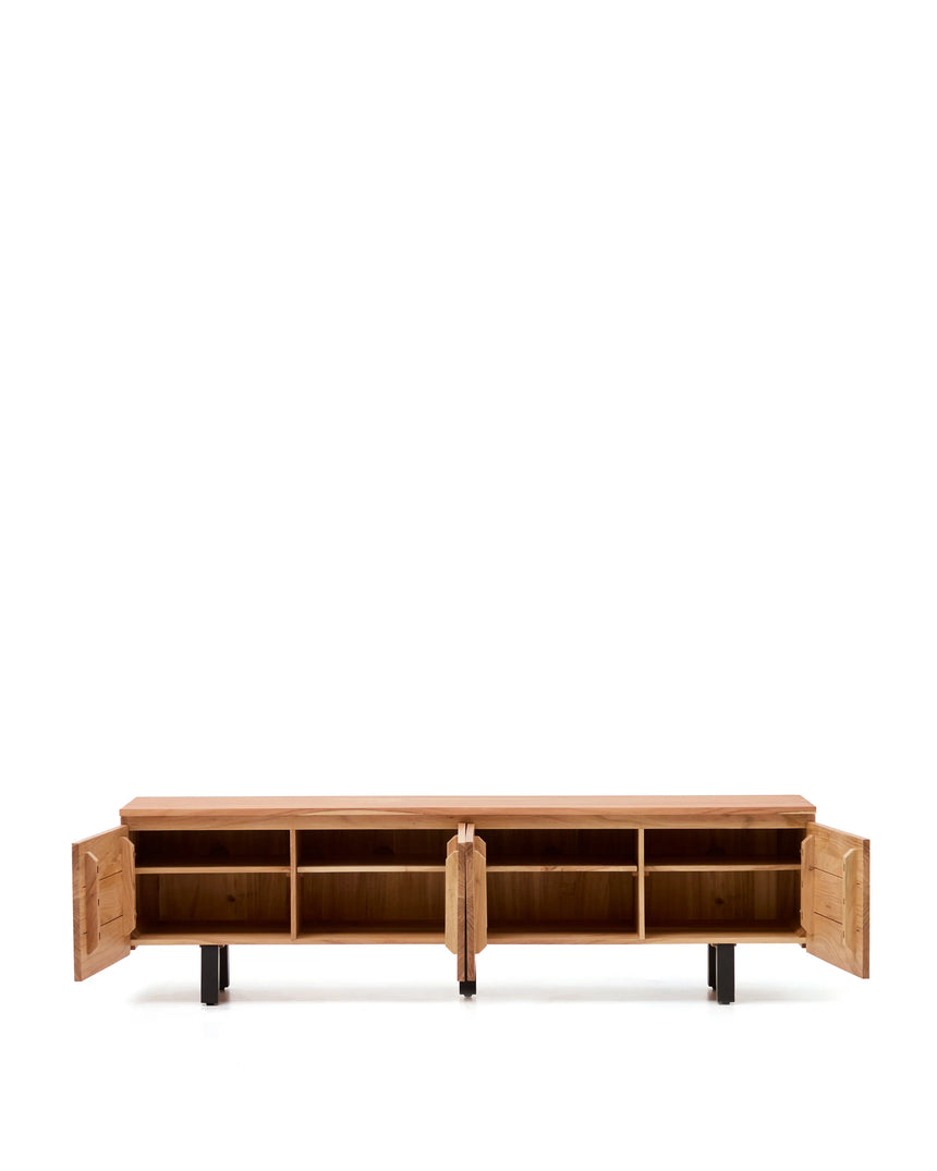 4-türiges TV-Möbel Uxue aus massivem Akazienholz mit gebleichtem Finish 200 x 58 cm von Kave Home – Produktbild 7