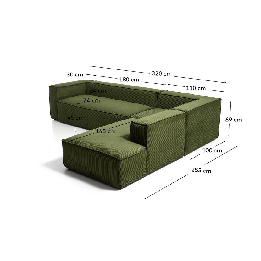 5-Sitzer-Ecksofa Blok mit Randmodul links in Cord oder Chenille, 320 x 255 cm, FSC Mix Credit von Kave Home – Bild 2