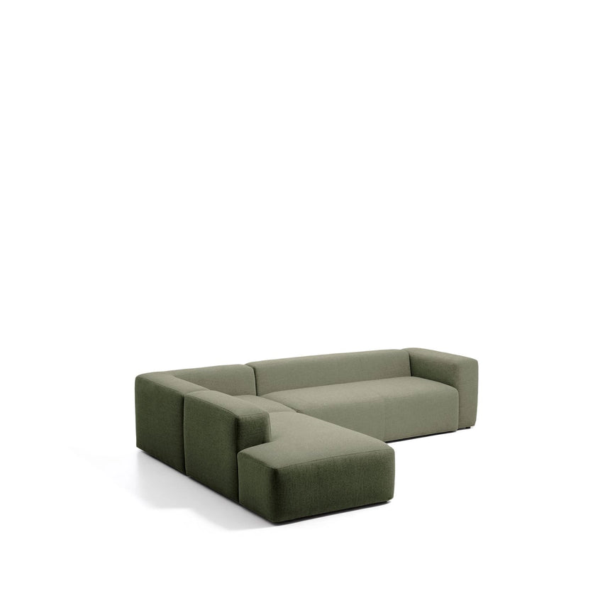 5-Sitzer-Ecksofa Blok mit Randmodul links in moosgrüner Chenille, 255 x 320 cm, FSC Mix Credit von Kave Home – Bild 4