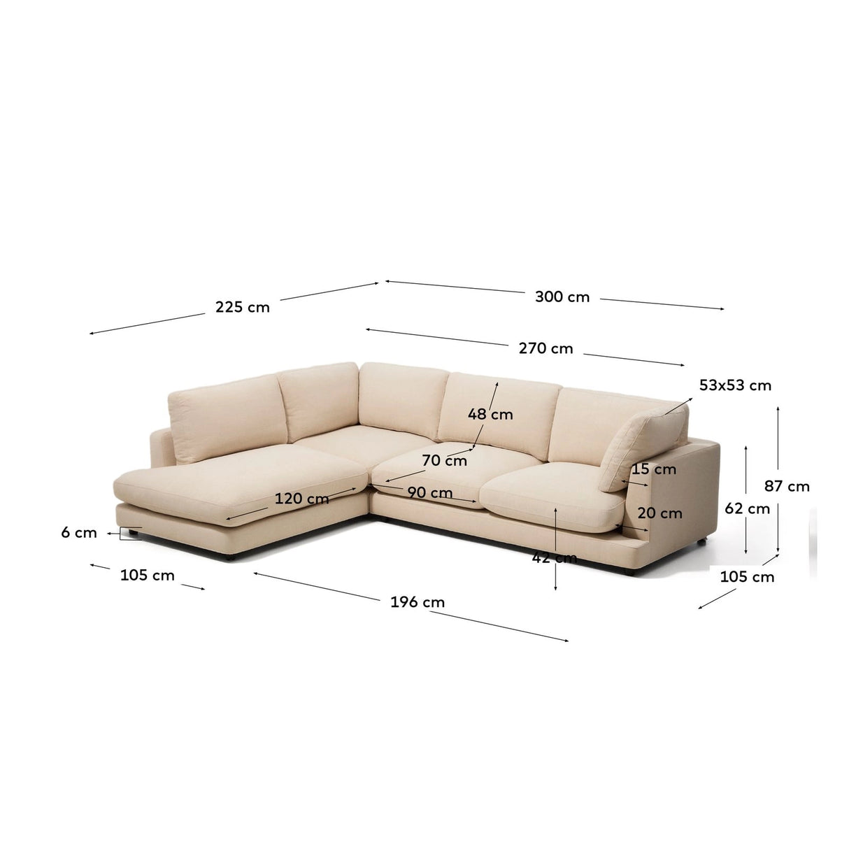 5-Sitzer-Ecksofa Gala mit Randmodul links aus beiger Chenille, FSC Mix Credit, 225 x 300 cm von Kave Home – Bild 2