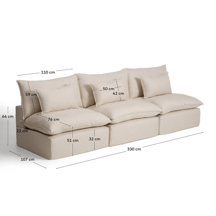 5-Sitzer-Modularsofa Anarela mit abnehmbarem Bezug aus Leinen und Viskose, 330 cm, FSC Mix Credit von Kave Home – Bild 3