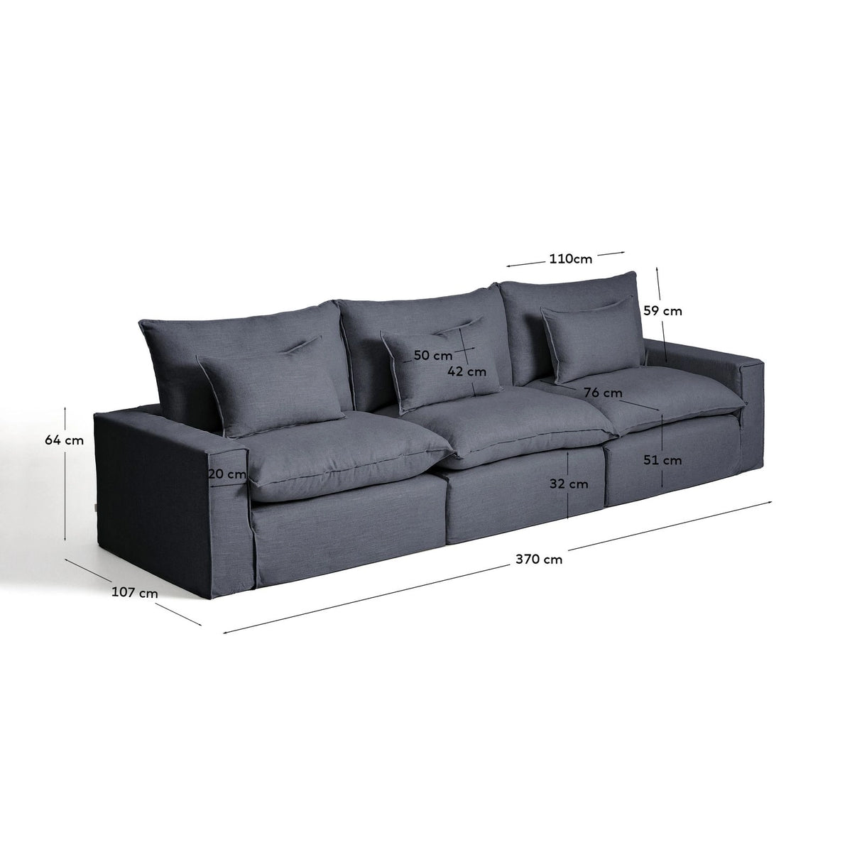5-Sitzer-Modularsofa Anarela mit abnehmbarem Bezug aus Leinen und Viskose in Dunkelgrau, 370 cm, FSC Mix Credit von Kave Home – Bild 2