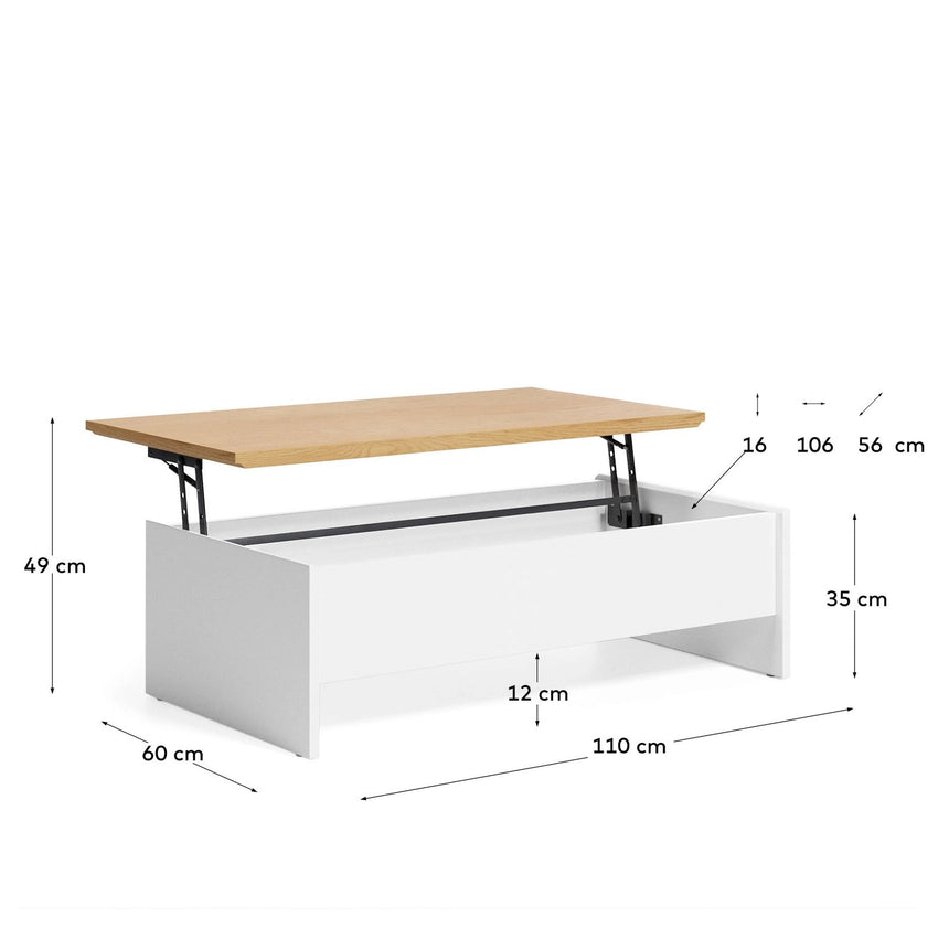 Abilen höhenverstellbarer Couchtisch aus Eichenfurnier 110 x 60 cm FSC 100% von Kave Home – Bild 3