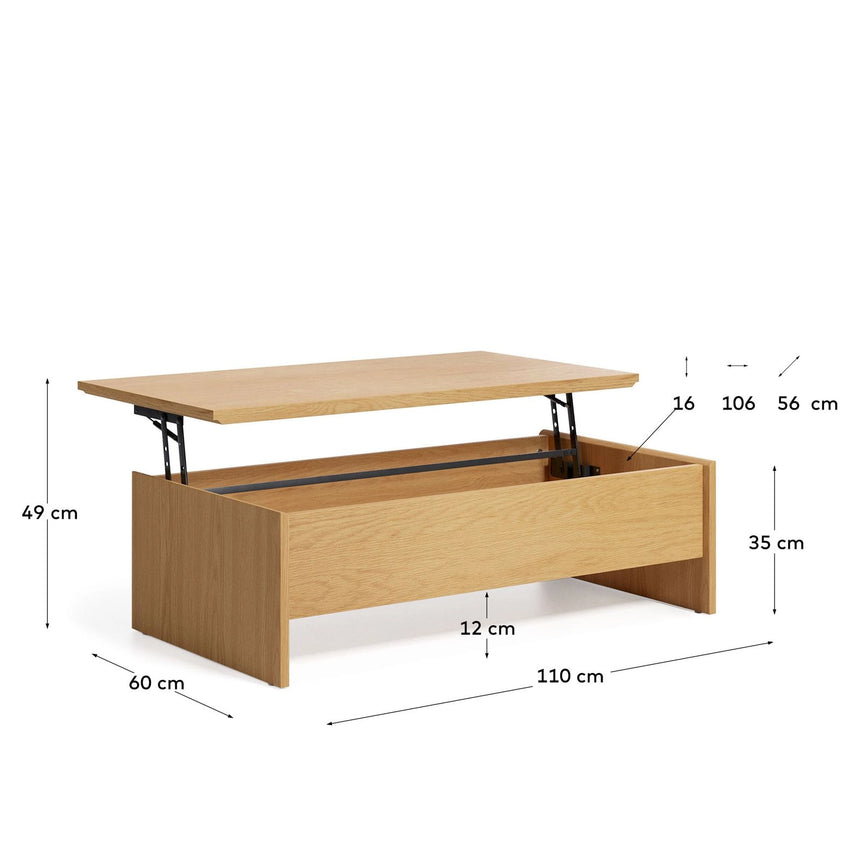 Abilen höhenverstellbarer Couchtisch aus Eichenfurnier 110 x 60 cm FSC 100% von Kave Home – Bild 3