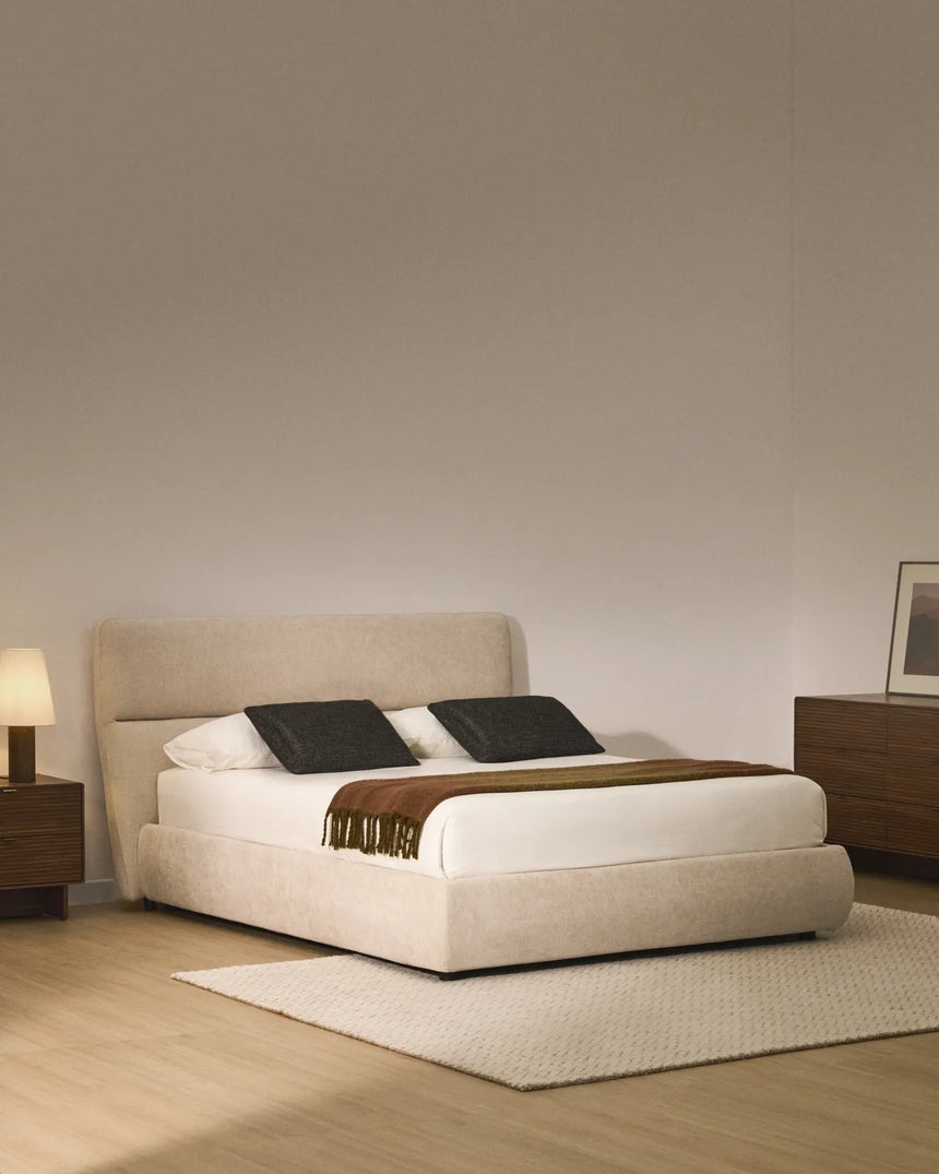 Abziehbares Bett Dafra aus beigefarbener Chenille mit Klappbettkasten für eine Matratze von 180 x 200 cm von Kave Home – Produktbild 2