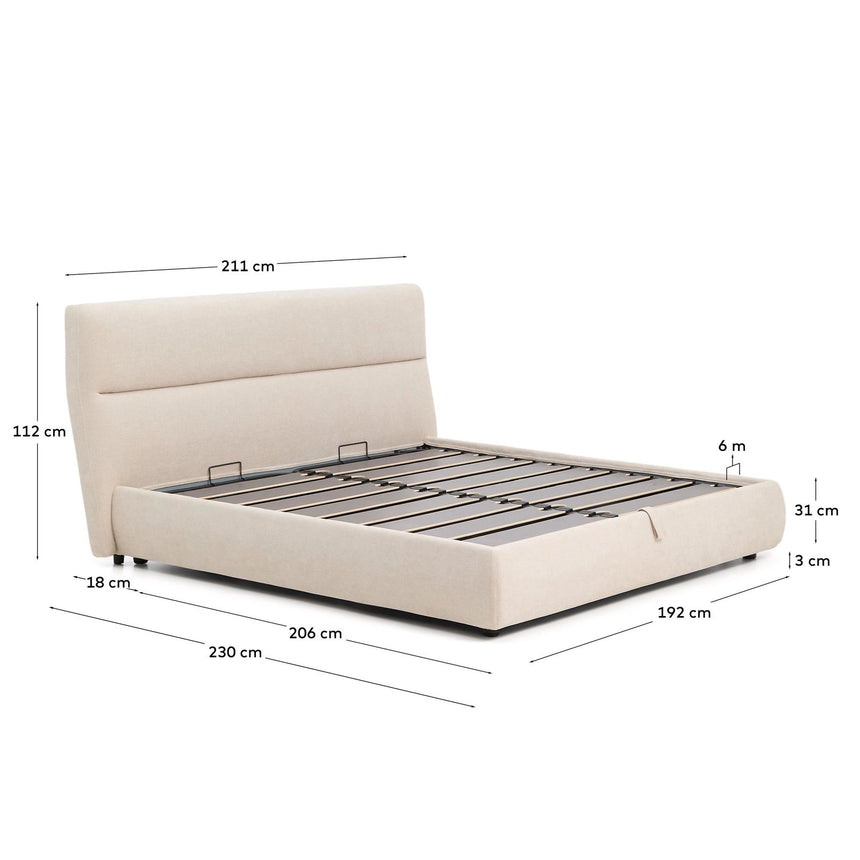 Abziehbares Bett Dafra aus beigefarbener Chenille mit Klappbettkasten für eine Matratze von 180 x 200 cm von Kave Home – Produktbild 4