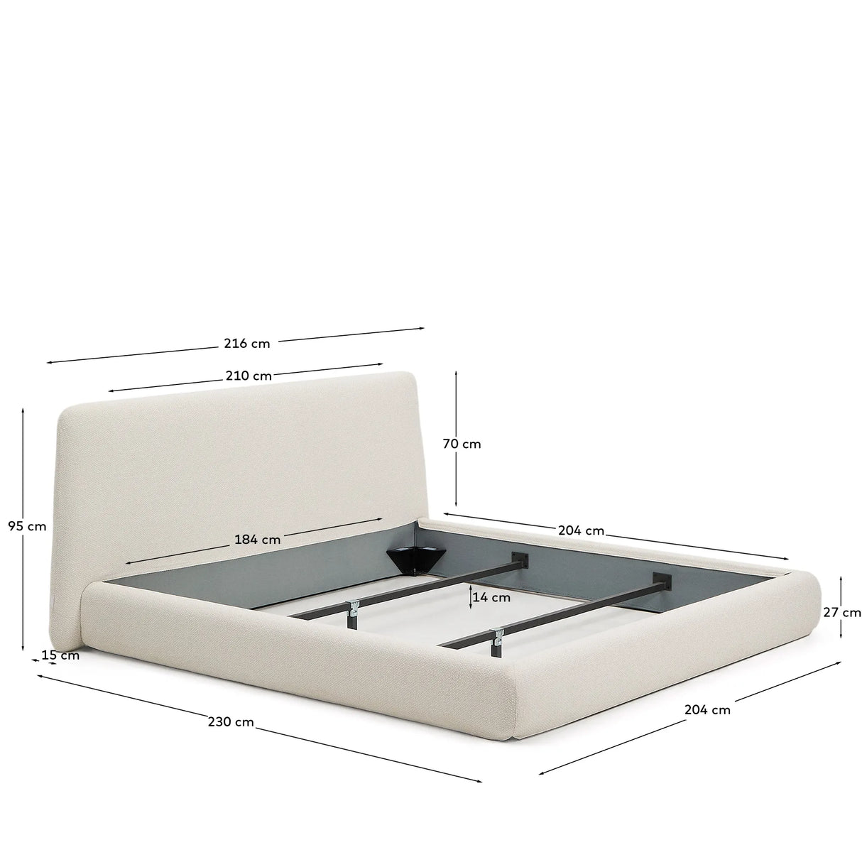 Abziehbares Bett Martina mit ecrufarbener Chenille für Matratzengröße 180 x 200 cm von Kave Home – Produktbild 4