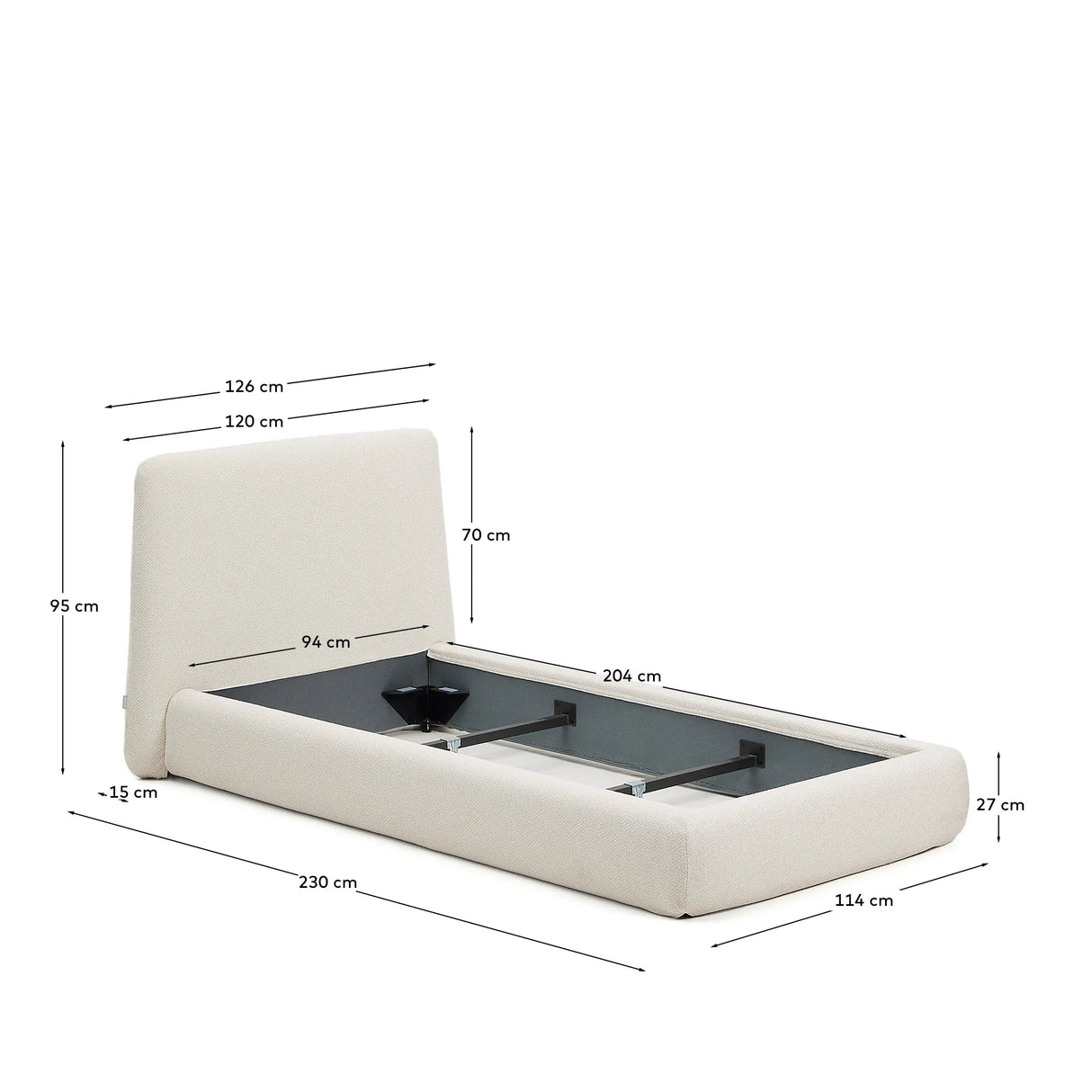 Abziehbares Bett Martina mit ecrufarbener Chenille für Matratzengröße 90 x 200 cm von Kave Home – Produktbild 4