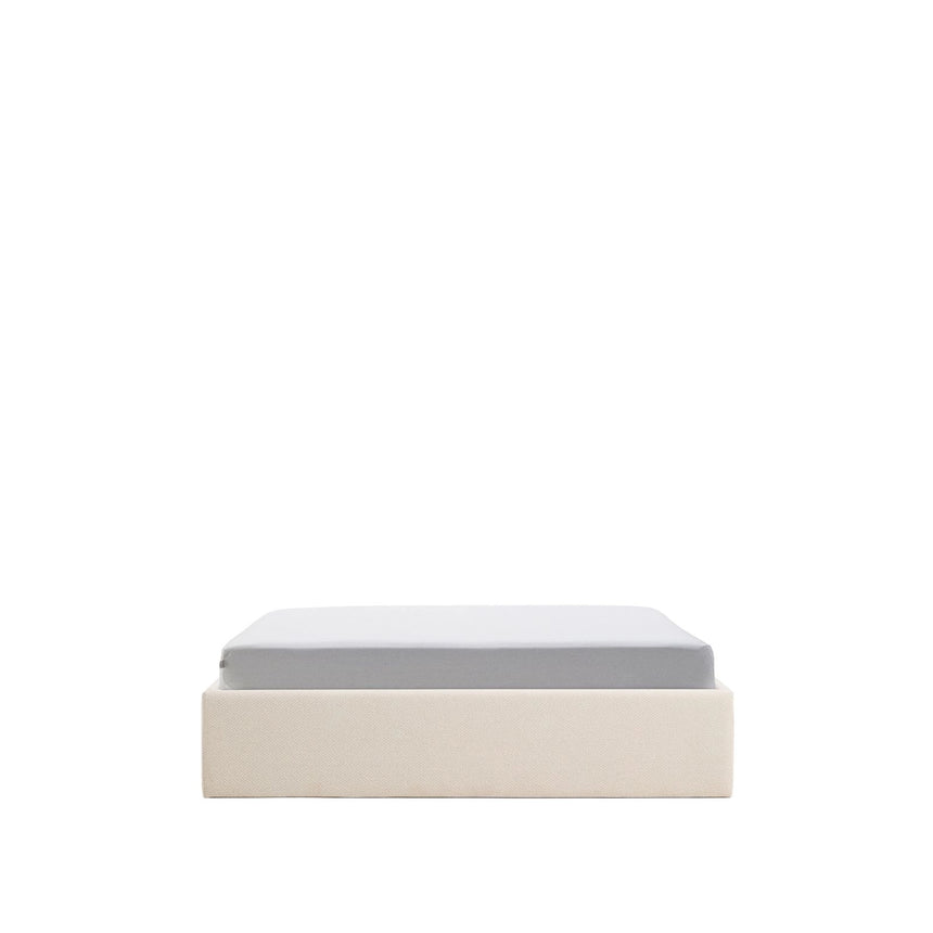 Abziehbares, aufklappbares Bett mit Stauraum Nelzi für Matratzengröße 150 x 200 cm in ecrufarbener Chenille, 100 % FSC von Kave Home – Produktbild 1
