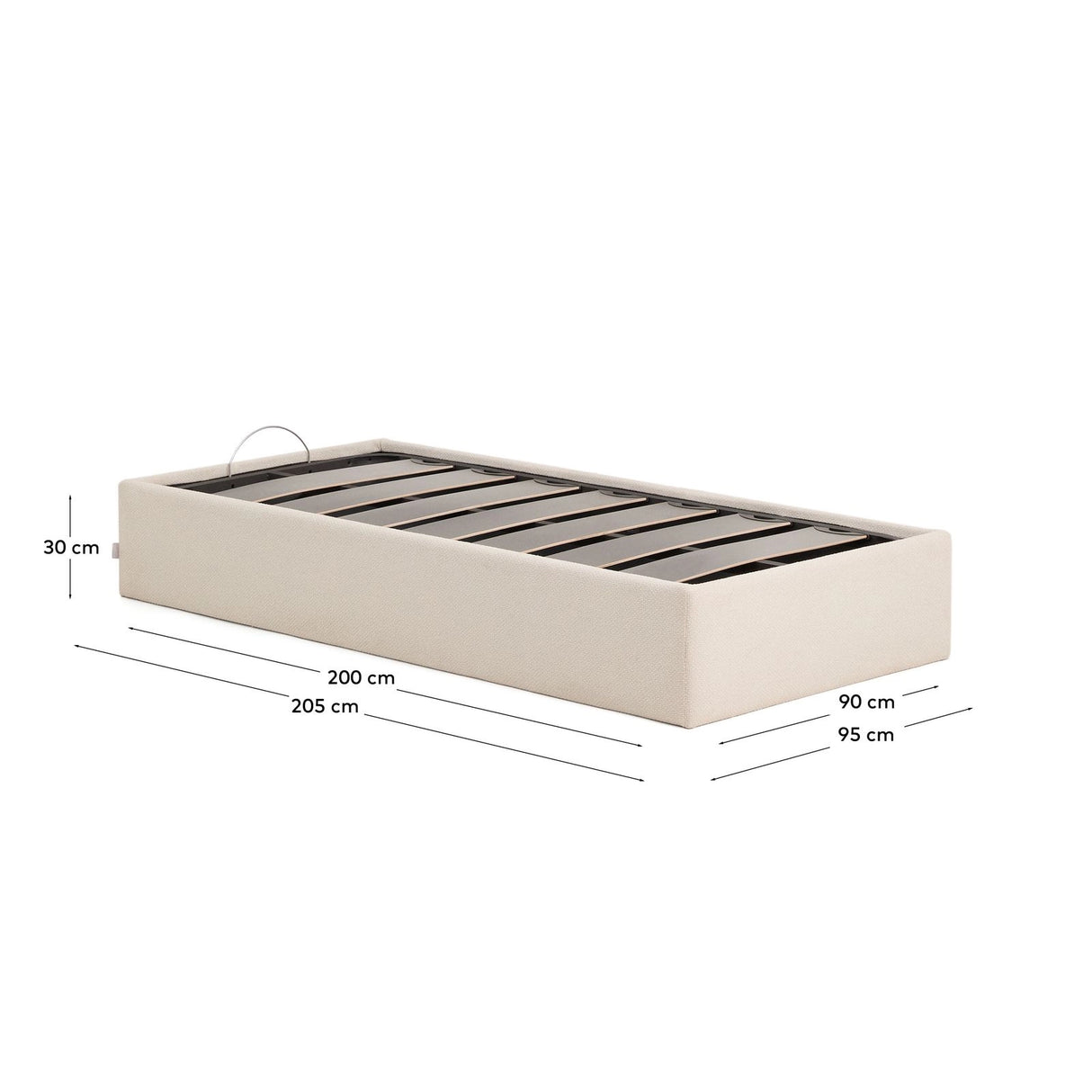 Abziehbares, aufklappbares Bett mit Stauraum Nelzi für Matratzengröße 90 x 200 cm in ecrufarbener Chenille, 100 % FSC von Kave Home – Produktbild 4