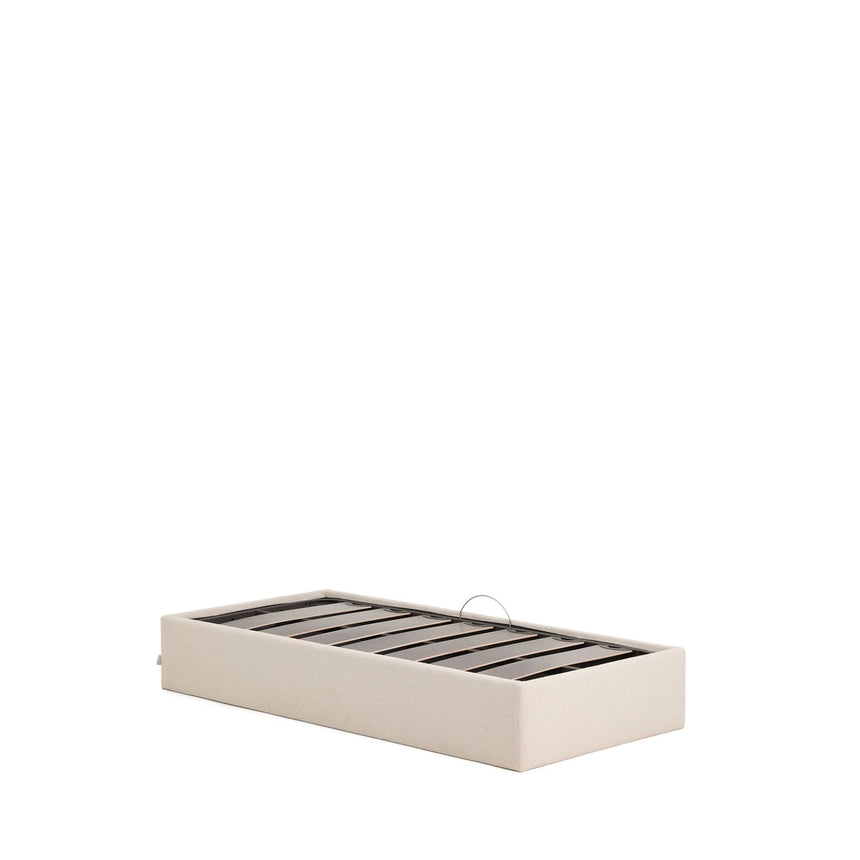 Abziehbares, seitlich aufklappbares Bett mit Stauraum Nelzi für Matratzengröße 90 x 200 cm in ecrufarbener Chenille, 100 % FSC von Kave Home – Produktbild 1