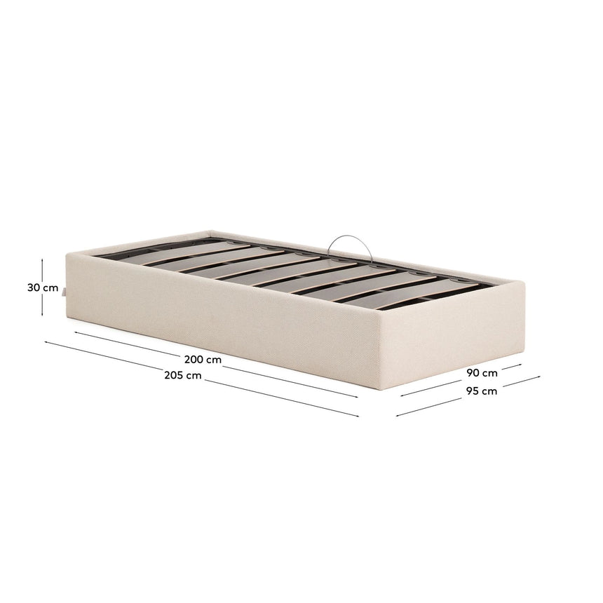 Abziehbares, seitlich aufklappbares Bett mit Stauraum Nelzi für Matratzengröße 90 x 200 cm in ecrufarbener Chenille, 100 % FSC von Kave Home – Produktbild 7