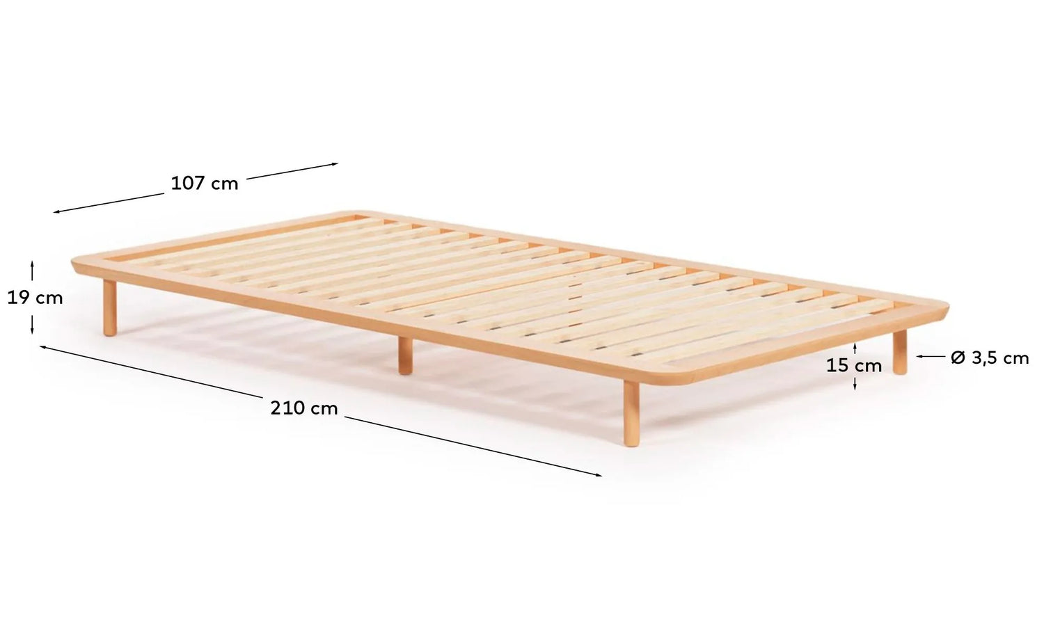 Anielle Bett aus massiver Esche für Matratze von 90 x 200 cm von Kave Home – Produktbild 3