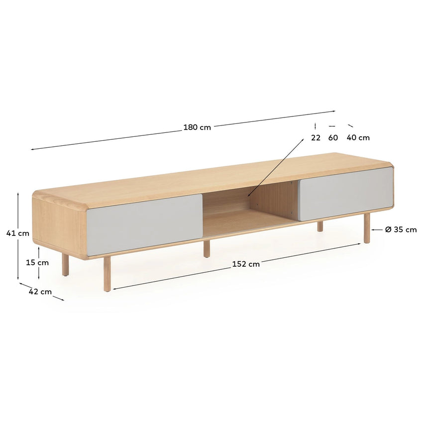 Anielle TV-Schrank 2 Türen massive Esche und Furnier 180 x 41 cm von Kave Home – Bild 5