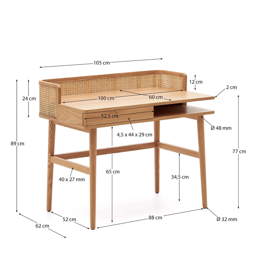 Araxi Tisch aus Eschenfurnier und massiver Esche und Rattan 105 x 62 cm von Kave Home – Bild 4