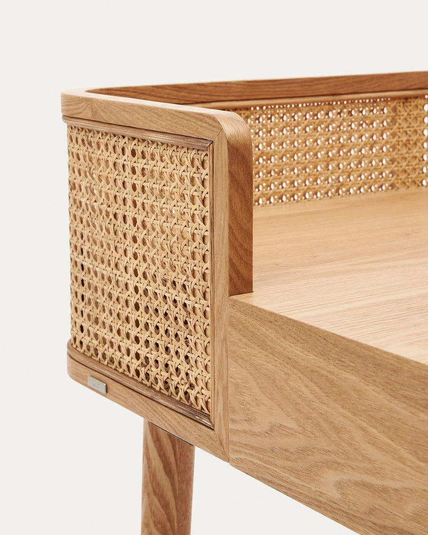 Araxi Tisch aus Eschenfurnier und massiver Esche und Rattan 105 x 62 cm von Kave Home – Bild 8