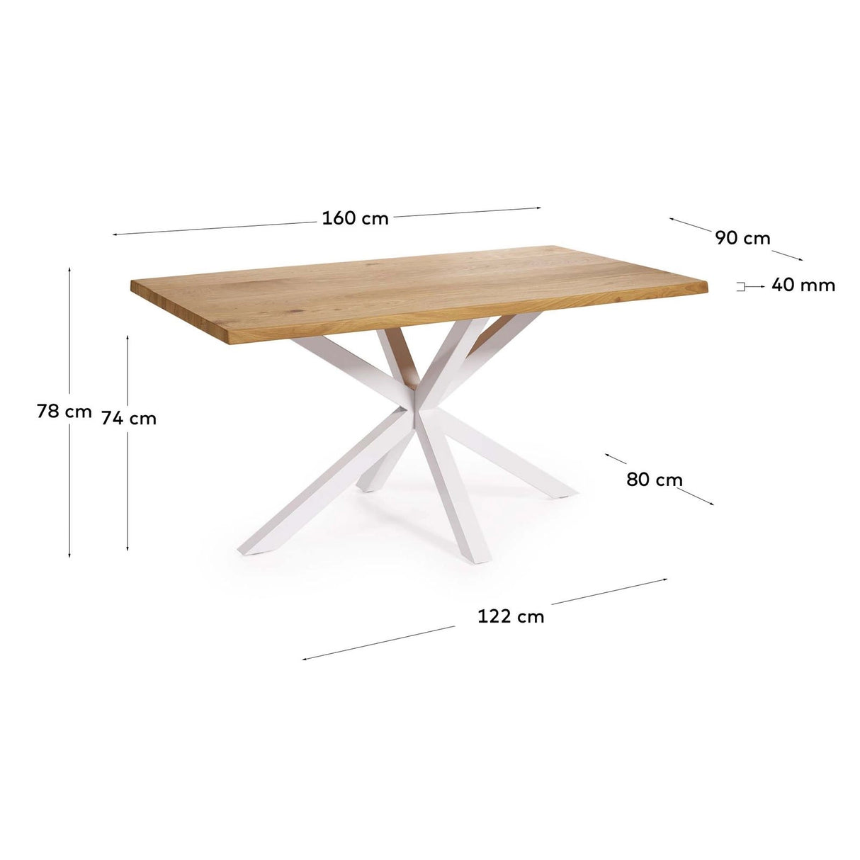 Argo Tisch Eichenfurnier mit natürlichem Finish Stahlbeine mit weißem Finish 160 x 90 cm von Kave Home – Bild 2