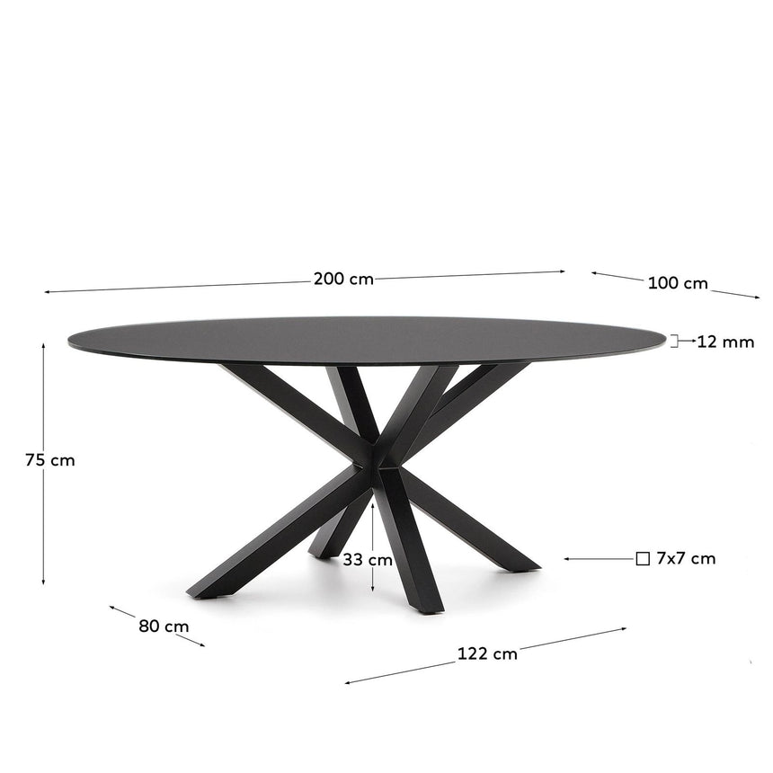 Argo Tisch aus schwarzem Glas mit schwarzen Stahlbeinen Ø 200 x 100 cm von Kave Home – Bild 4