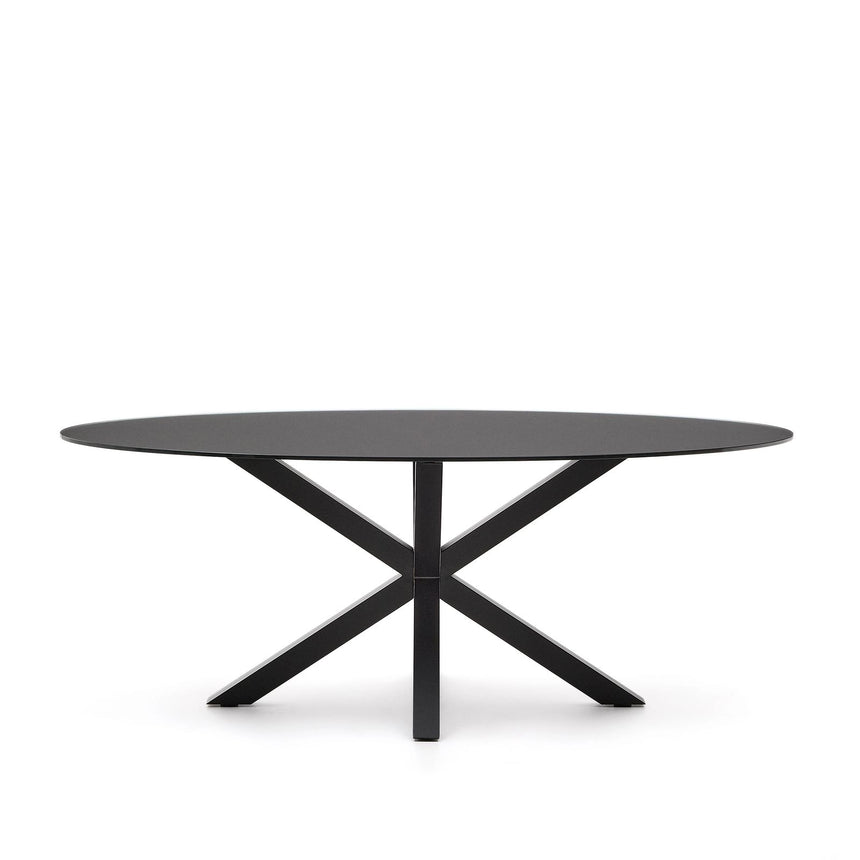 Argo Tisch aus schwarzem Glas mit schwarzen Stahlbeinen Ø 200 x 100 cm von Kave Home – Bild 5
