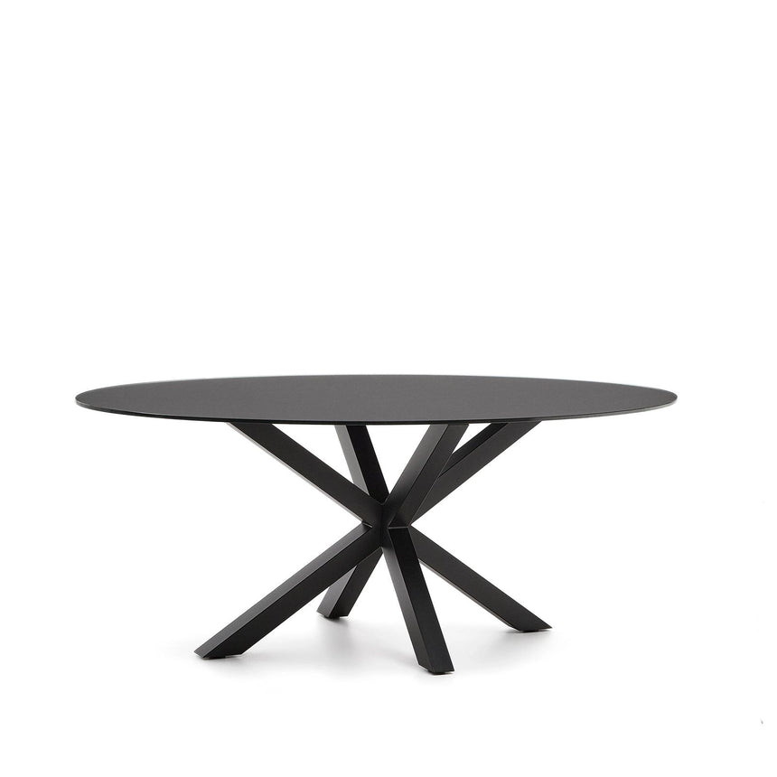 Argo Tisch aus schwarzem Glas mit schwarzen Stahlbeinen Ø 200 x 100 cm von Kave Home – Bild 7