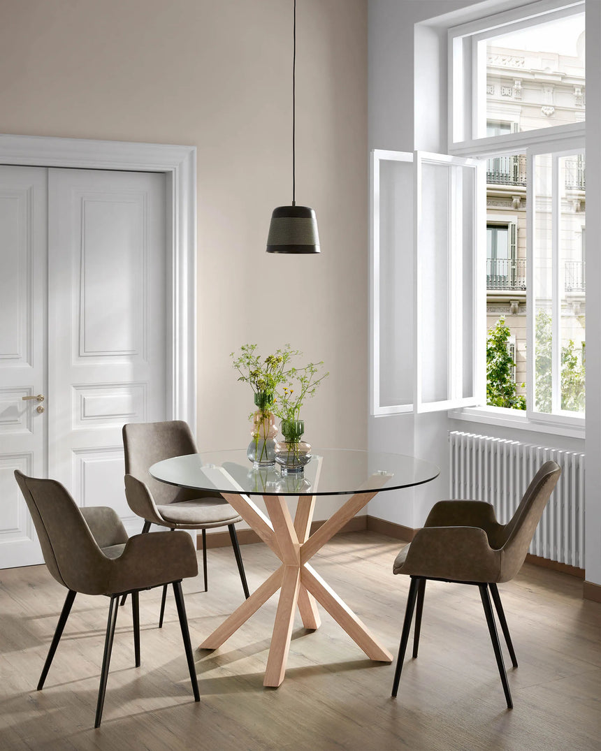 Argo runder Tisch aus Glas und Stahlbeine mit Holzoptik Ø 119 cm von Kave Home – Produktbild 3