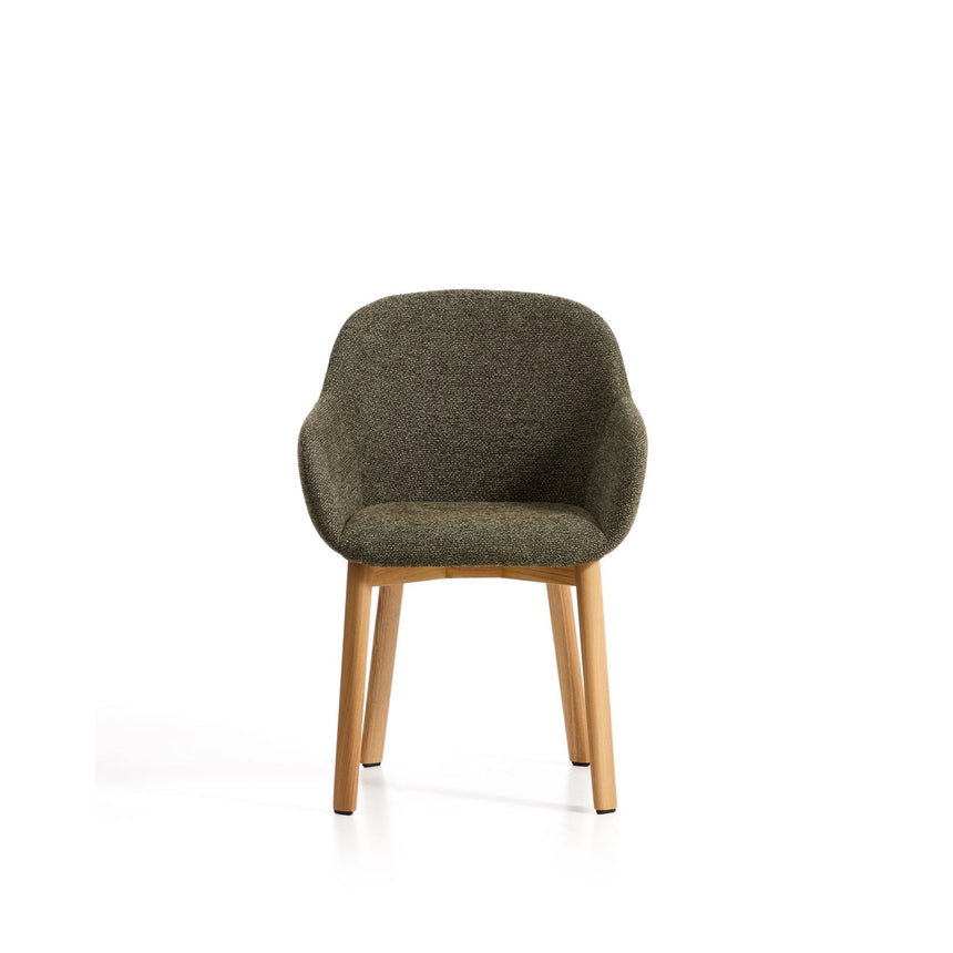 Armlehnenstuhl Meila mit grüner Chenille und Beinen aus massivem Eschenholz mit naturfarbenem Finish von Kave Home – Bild 6