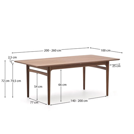 Ausziehbarer Tisch Elan Furnier und massives Nussbaumholz 200 (260) x 100 cm FSC Mix Credit von Kave Home – Produktbild 8