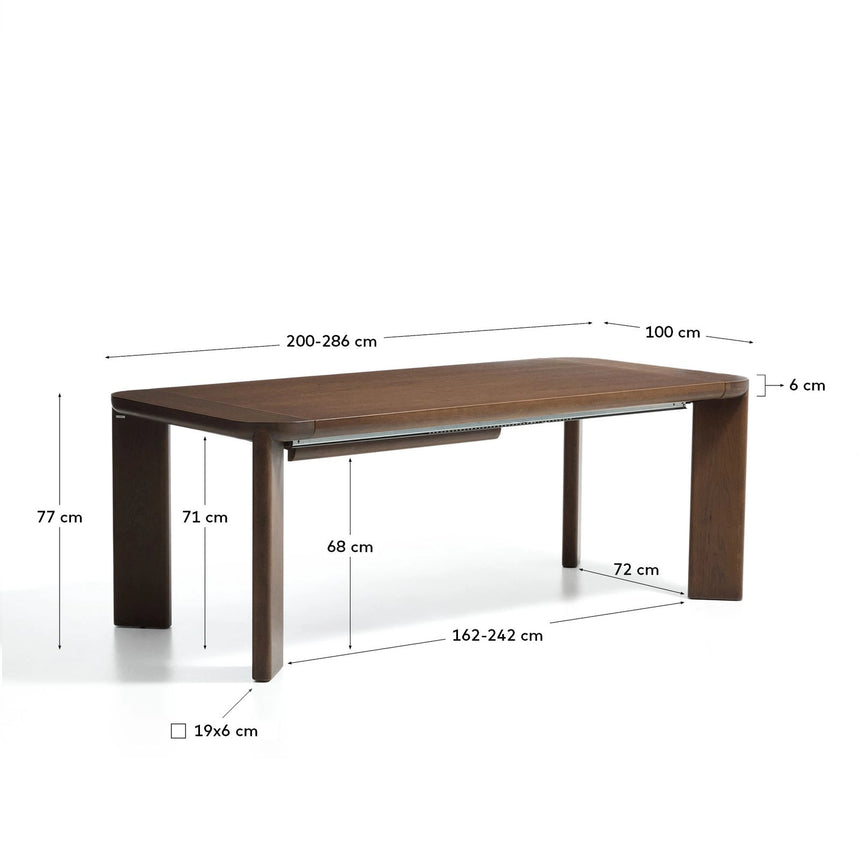 Ausziehtisch Jondal aus massivem Eichenholz und Eichenfurnier mit Nussbaumfinish, FSC 100 %, 200 (286) x 100 cm von Kave Home – Bild 2