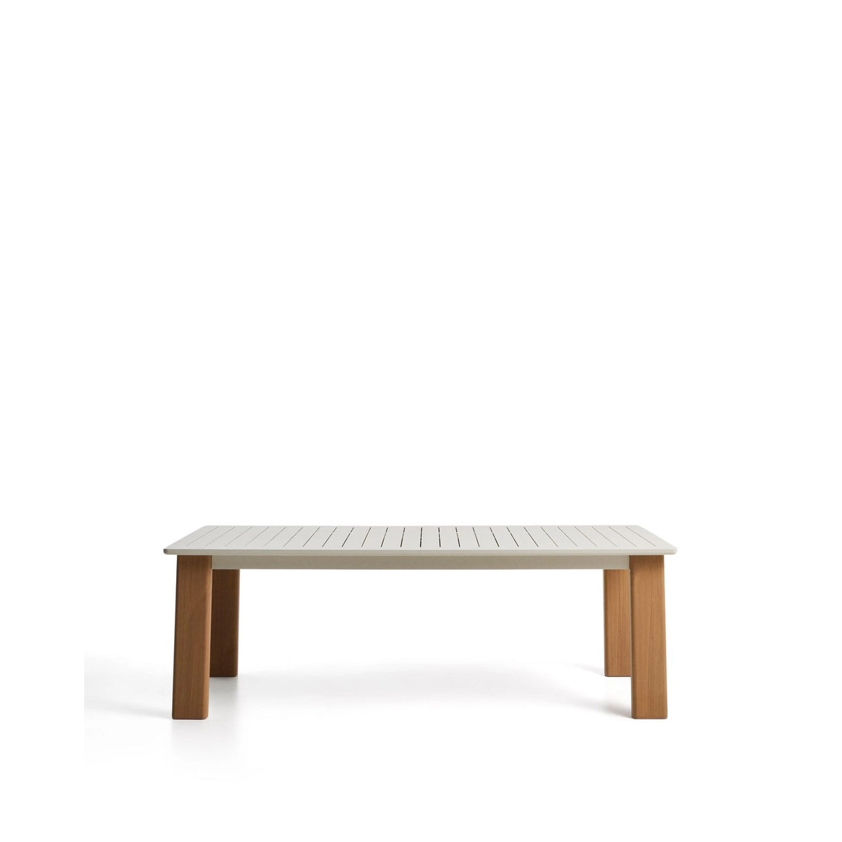 Ausziehtisch Livorno aus écrufarbenem Aluminium mit Beinen in Holzoptik 233 (350) x 100 cm von Kave Home – Bild 1