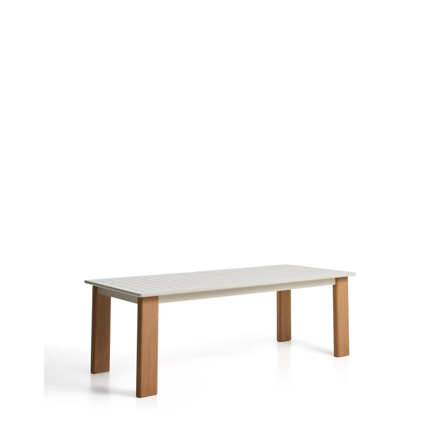 Ausziehtisch Livorno aus écrufarbenem Aluminium mit Beinen in Holzoptik 233 (350) x 100 cm von Kave Home – Bild 5
