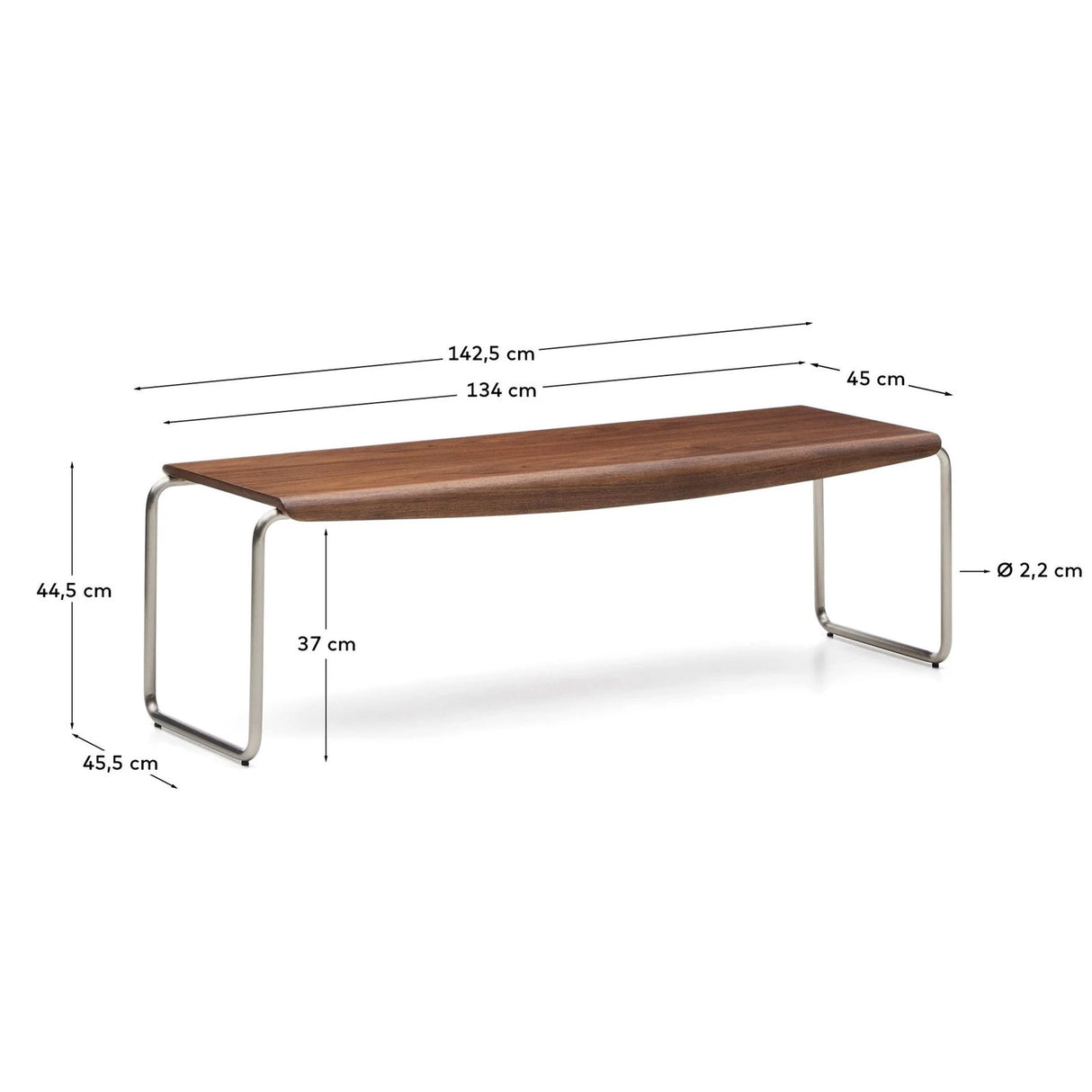Bank Tarsel aus Nussbaumfurnier FSC 100% mit Gestell aus gebürstetem Edelstahl 142 cm von Kave Home – Produktbild 6