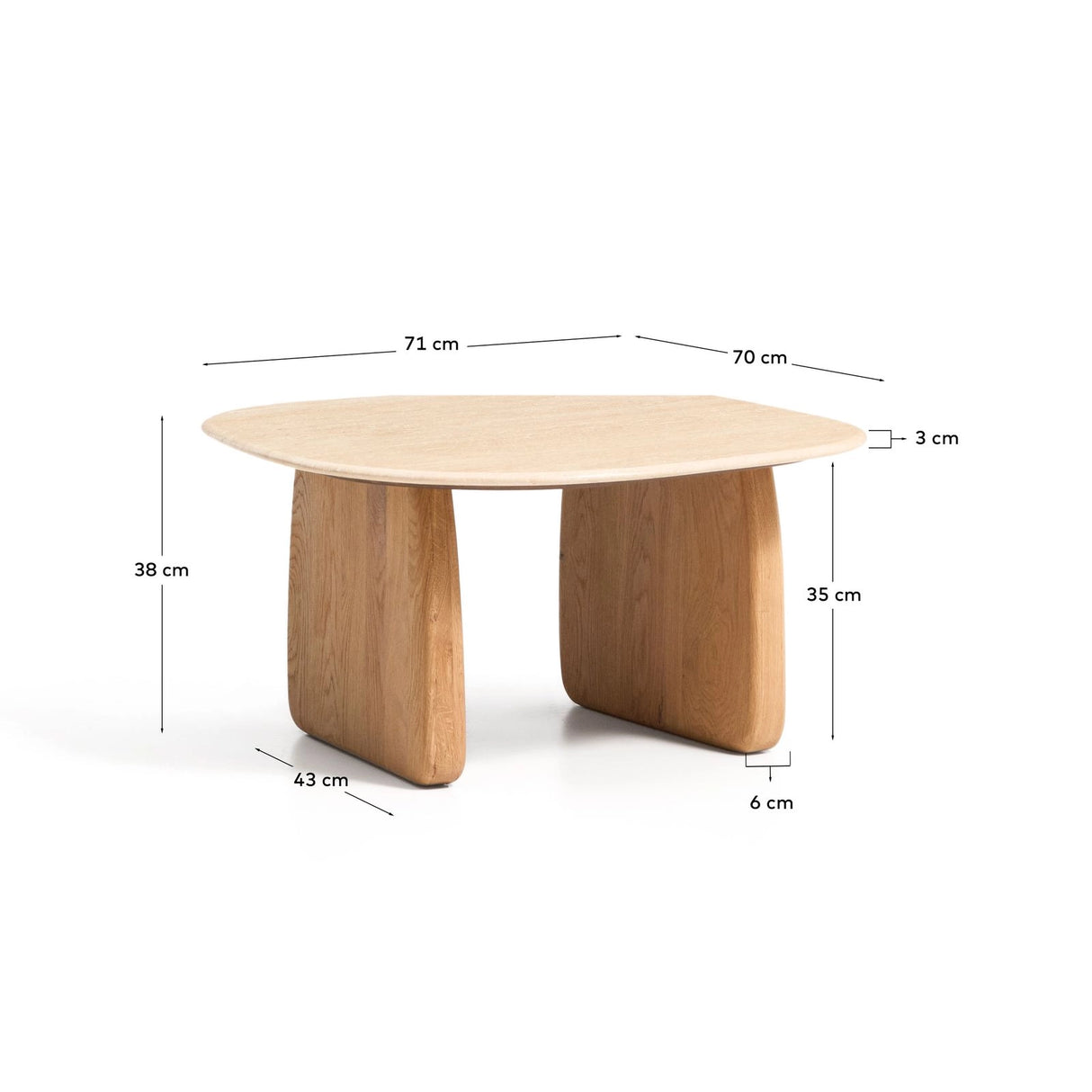 Beistelltisch Pirita aus beigem Travertin mit Beinen aus massivem Eichenholz mit naturfarbenem Finish, 71 x 70 cm, FSC 100 % von Kave Home – Bild 6