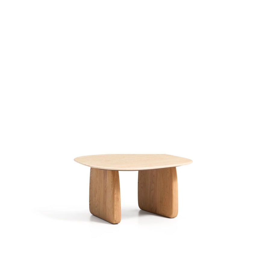 Beistelltisch Pirita aus beigem Travertin mit Beinen aus massivem Eichenholz mit naturfarbenem Finish, 71 x 70 cm, FSC 100 % von Kave Home – Bild 7
