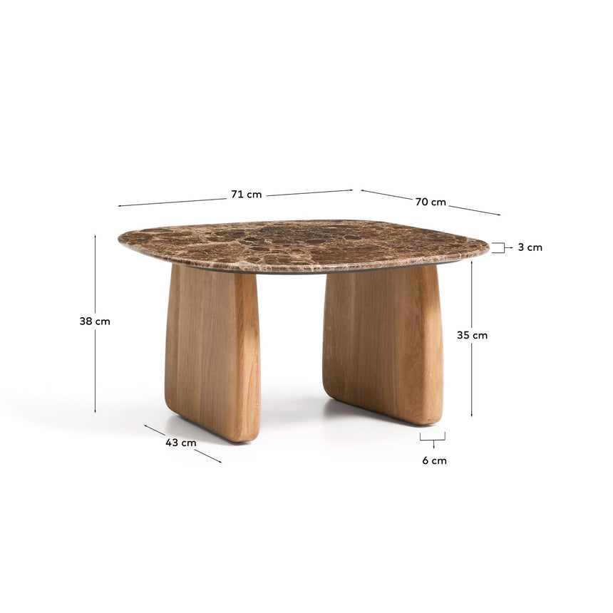 Beistelltisch Pirita aus braunem Marmor mit Beinen aus massivem Eichenholz mit naturfarbenem Finish, 71 x 70 cm, FSC 100 % von Kave Home – Bild 2