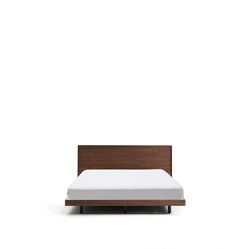 Bett Norlen aus Nussbaumfurnier mit dunklem Finish und LED-Licht für Matratzen 180 x 200 cm FSC Mix Credit - ZEN ZONE Furniture