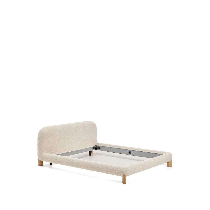 Bett Odina mit abnehmbarem Bezug aus ecrufarbenem Boucléstoff, Beine aus Eschenholz, naturfarbenes Finish, für Matratzen 160 x 200 cm von Kave Home – Bild 7