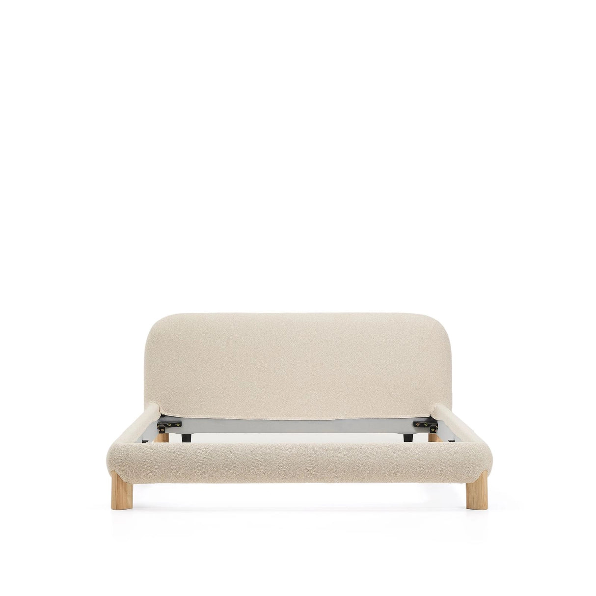 Bett Odina mit abnehmbarem Bezug aus ecrufarbenem Boucléstoff, Beine aus Eschenholz, naturfarbenes Finish, für Matratzen 160 x 200 cm von Kave Home – Bild 8