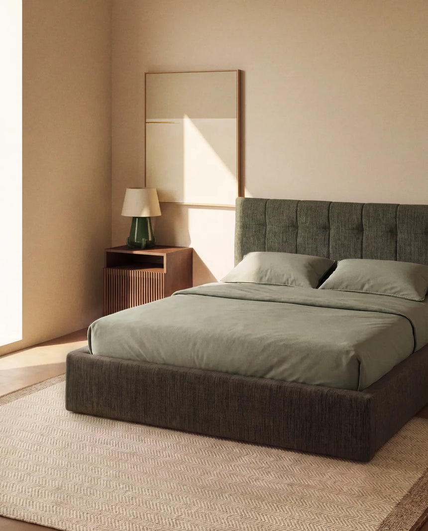 Bett mit klappbarem Bettkasten Darnela in moosgrüner Chenille für Matratzen 150 x 200 cm von Kave Home – Bild 2