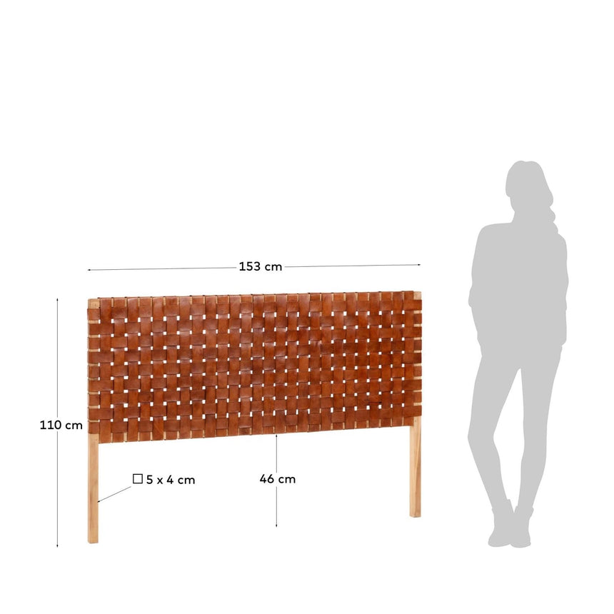 Bettkopfteil Calixta aus massivem Teakholz und Leder mit natürlichem Finish für ein Bett bis zu 150 cm von Kave Home – Bild 4