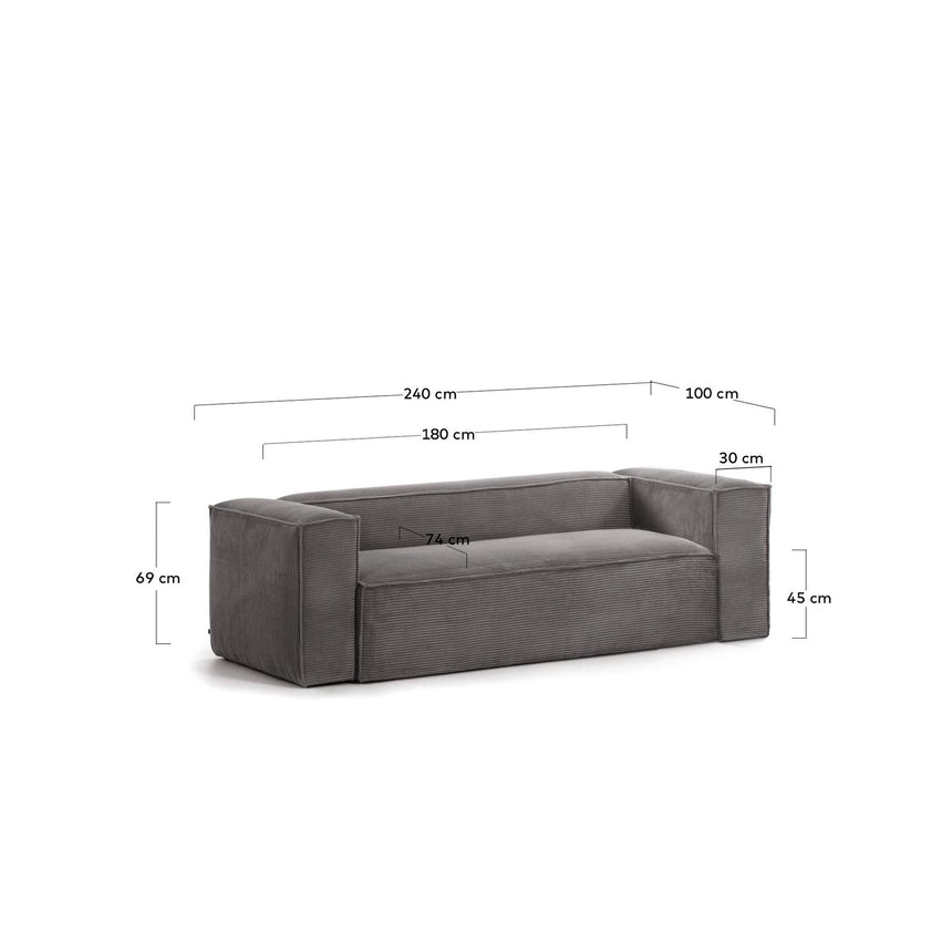 Blok 3-Sitzer-Sofa breiter Cord grau 240 cm von Kave Home – Produktbild 3