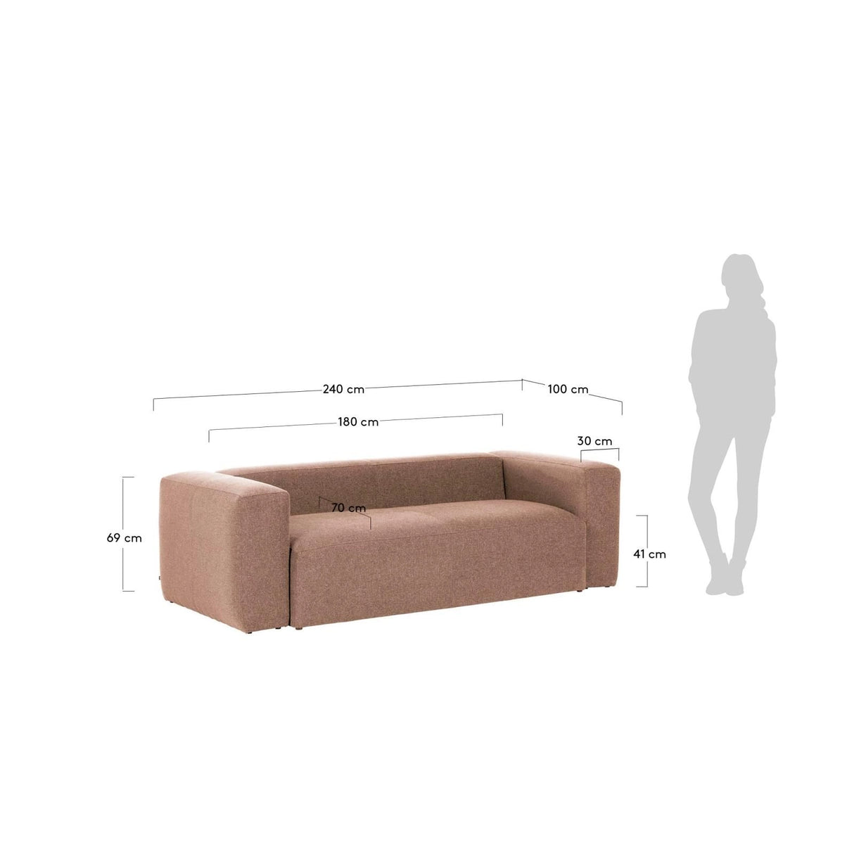 Blok 3-Sitzer Sofa rosa 240 cm von Kave Home – Produktbild 2