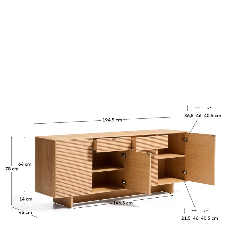 Buffet Norlen mit 4 Türen und 2 Schubladen in Eichenfurnier mit naturfarbenem Finish FSC Mix Credit 194,5 x 78 cm von Kave Home – Bild 3