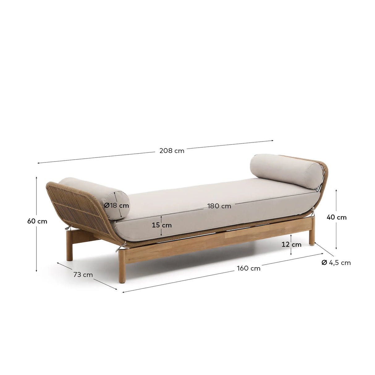 Catalina Daybed aus Seil in Grau und massivem Akazienholz FSC 100% von Kave Home – Produktbild 4