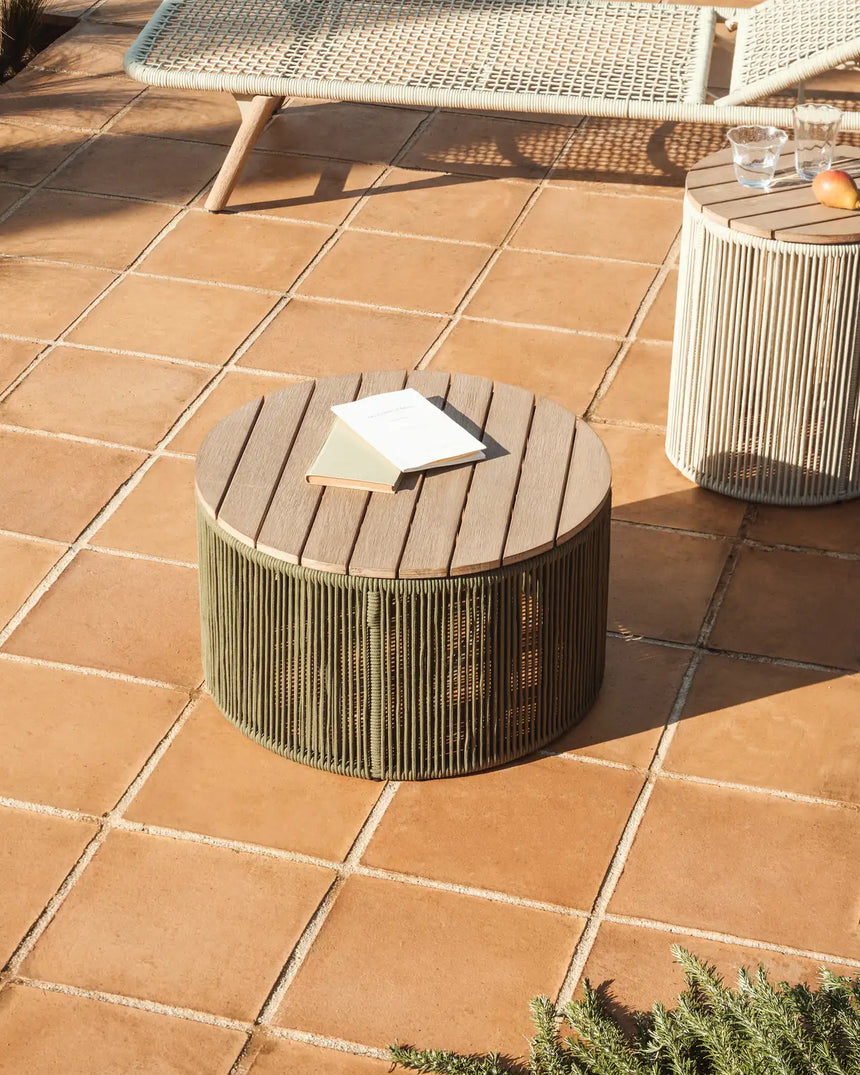 Couchtisch Dandara aus Stahl, kombiniert mit grünem Seil und massivem Akazienholz FSC 100 %, Ø 60 cm von Kave Home – Bild 3
