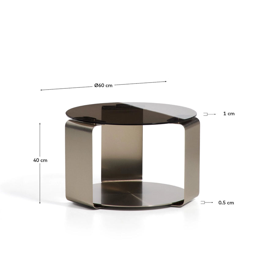 Couchtisch Dolven aus braunem Glas und gebürstetem Stahl, Ø 60 cm von Kave Home – Bild 2