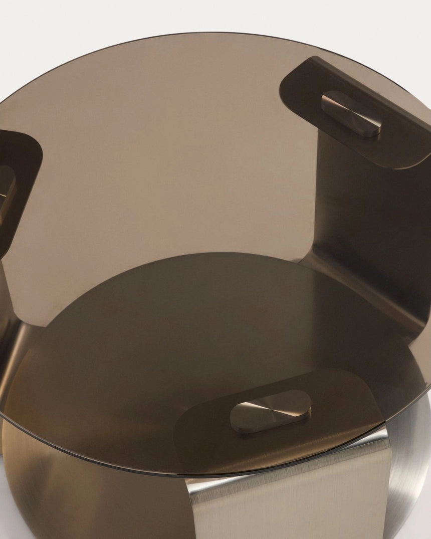 Couchtisch Dolven aus braunem Glas und gebürstetem Stahl, Ø 60 cm von Kave Home – Bild 6